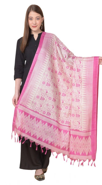 Mayawye Women's Art Silk Printed Dupatta (Pink, Length: 2.25 to 2.50 Mtr)