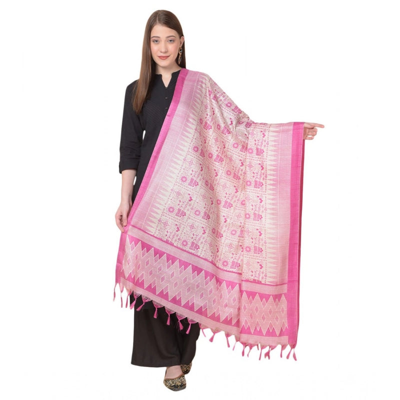 Mayawye Women's Art Silk Printed Dupatta (Pink, Length: 2.25 to 2.50 Mtr)