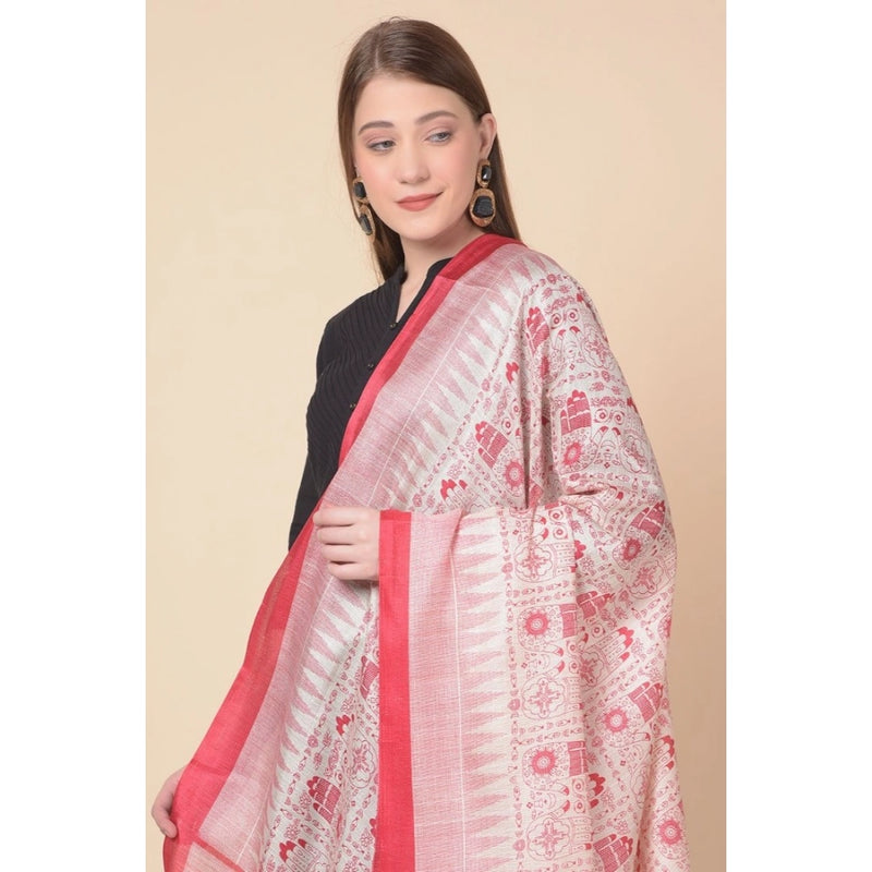 Mayawye Women's Art Silk Printed Dupatta (Red, Length: 2.25 to 2.50 Mtr)