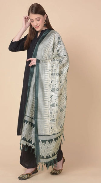 Mayawye Women's Art Silk Printed Dupatta (Grey, Length: 2.25 to 2.50 Mtr)