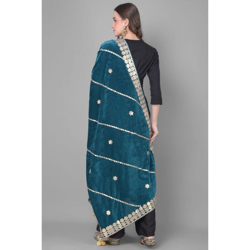 Mayawye Women's Velvet Gotta Patti Dupatta (Teal, Length: 2.25 to 2.50 Mtr)