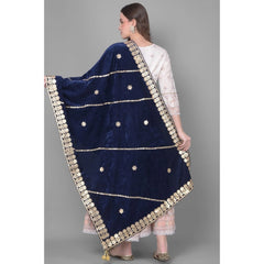 Mayawye Women's Velvet Gotta Patti Dupatta (Navy, Length: 2.25 to 2.50 Mtr)