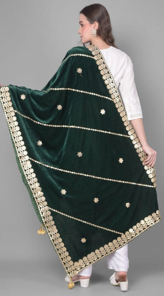 Mayawye Women's Velvet Gotta Patti Dupatta (Green, Length: 2.25 to 2.50 Mtr)