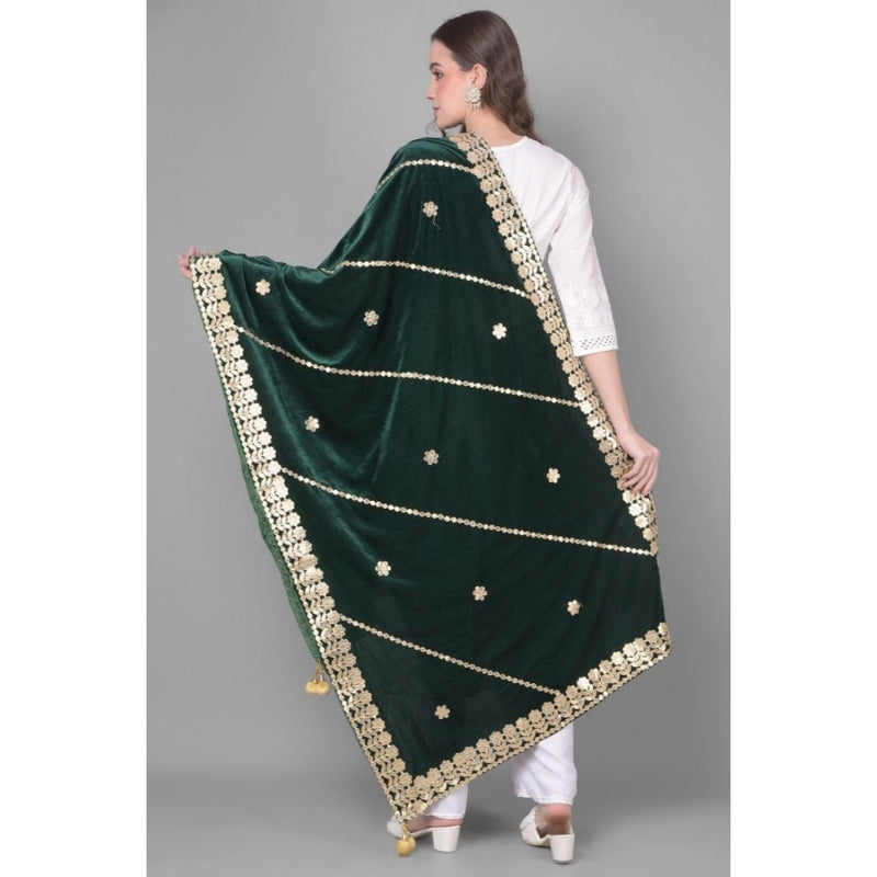 Mayawye Women's Velvet Gotta Patti Dupatta (Green, Length: 2.25 to 2.50 Mtr)