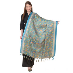 Mayawye Women's Art Silk Printed Dupatta (Turquoise, Length: 2.25 to 2.50 Mtr)