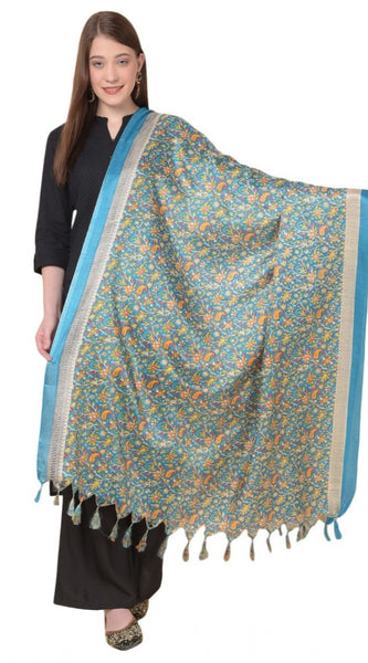 Mayawye Women's Art Silk Printed Dupatta (Turquoise, Length: 2.25 to 2.50 Mtr)