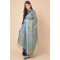 Mayawye Women's Art Silk Printed Dupatta (Turquoise, Length: 2.25 to 2.50 Mtr)