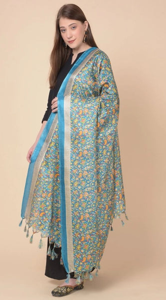 Mayawye Women's Art Silk Printed Dupatta (Turquoise, Length: 2.25 to 2.50 Mtr)