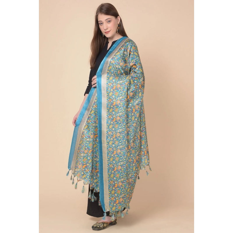 Mayawye Women's Art Silk Printed Dupatta (Turquoise, Length: 2.25 to 2.50 Mtr)