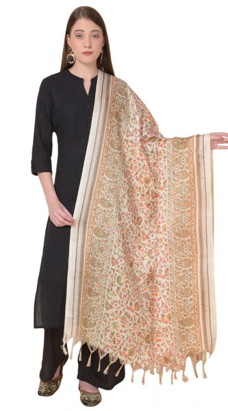 Mayawye Women's Art Silk Printed Dupatta (White, Length: 2.25 to 2.50 Mtr)