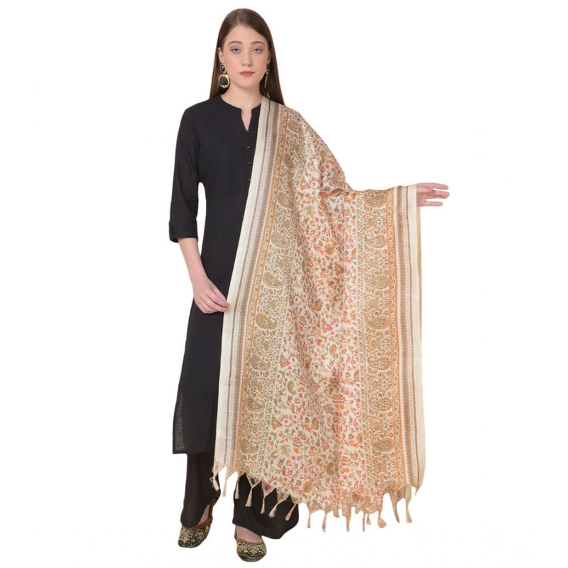 Mayawye Women's Art Silk Printed Dupatta (White, Length: 2.25 to 2.50 Mtr)