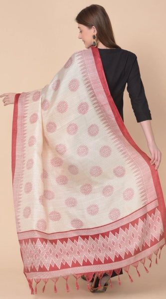 Mayawye Women's Art Silk Printed Dupatta (Maroon, Length: 2.25 to 2.50 Mtr)