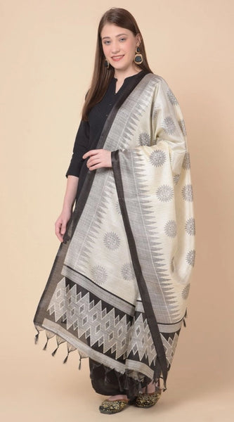 Mayawye Women's Art Silk Printed Dupatta (Black, Length: 2.25 to 2.50 Mtr)