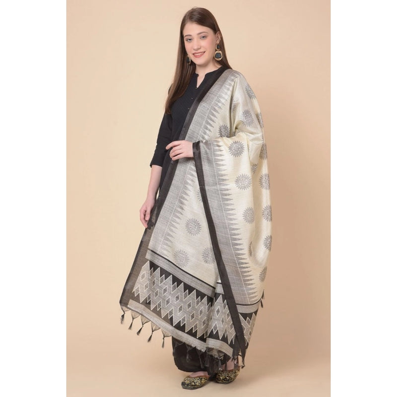 Mayawye Women's Art Silk Printed Dupatta (Black, Length: 2.25 to 2.50 Mtr)