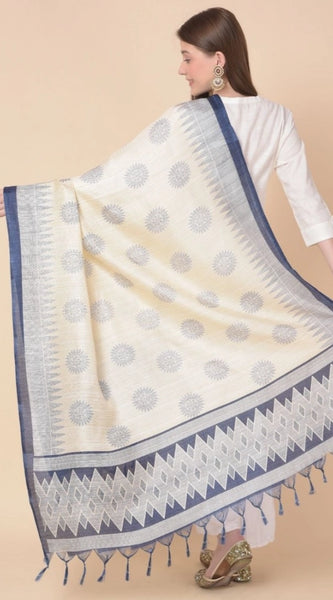 Mayawye Women's Art Silk Printed Dupatta (Blue, Length: 2.25 to 2.50 Mtr)