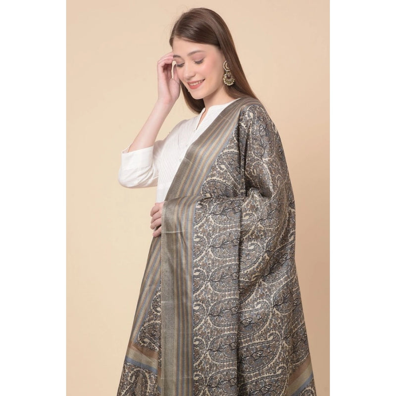 Mayawye Women's Art Silk Printed Dupatta (Grey, Length: 2.25 to 2.50 Mtr)