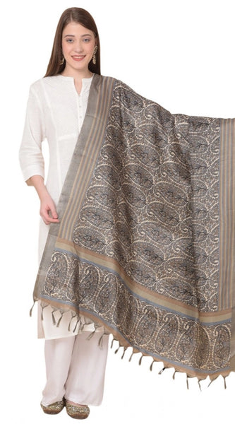 Mayawye Women's Art Silk Printed Dupatta (Grey, Length: 2.25 to 2.50 Mtr)