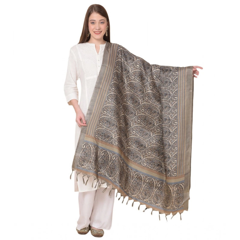 Mayawye Women's Art Silk Printed Dupatta (Grey, Length: 2.25 to 2.50 Mtr)