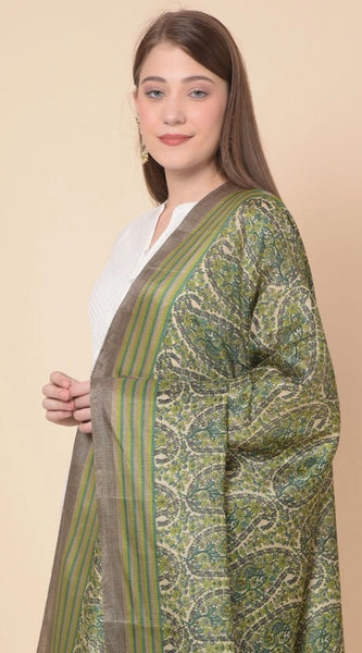 Mayawye Women's Art Silk Printed Dupatta (Green, Length: 2.25 to 2.50 Mtr)