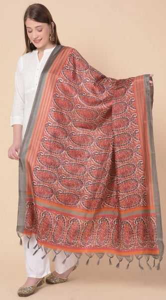 Mayawye Women's Art Silk Printed Dupatta (Orange, Length: 2.25 to 2.50 Mtr)