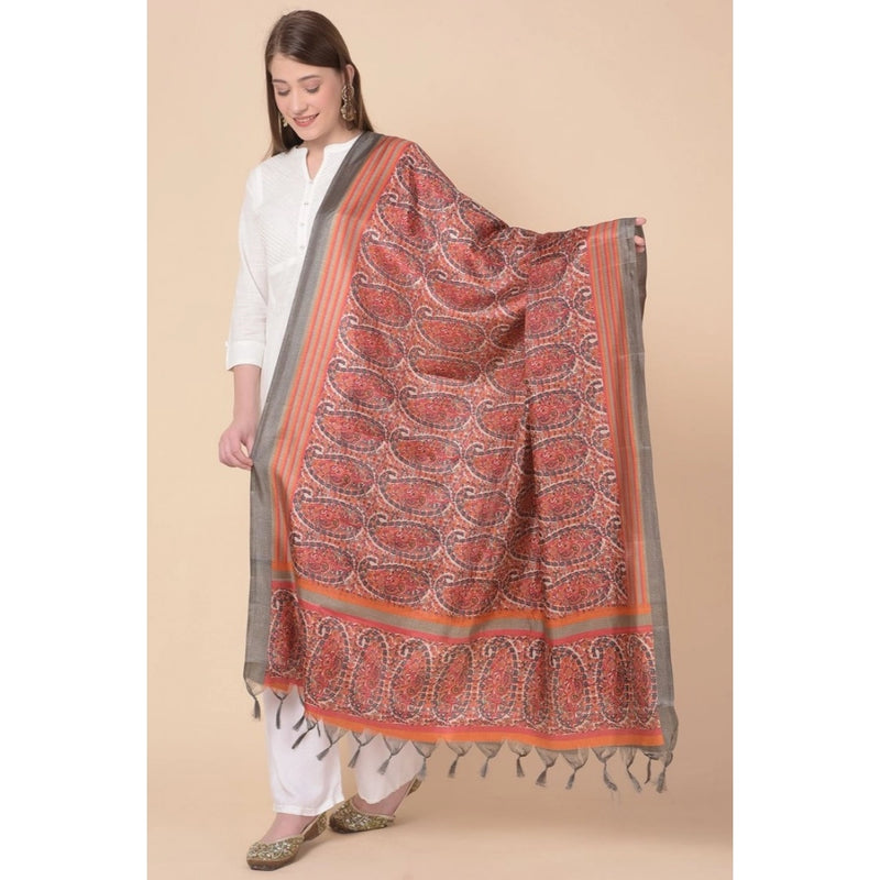 Mayawye Women's Art Silk Printed Dupatta (Orange, Length: 2.25 to 2.50 Mtr)