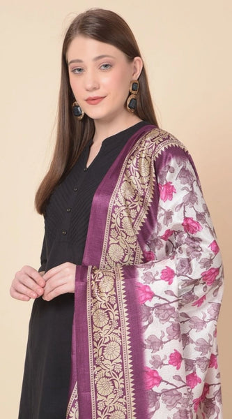 Mayawye Women's Art Silk Printed Dupatta (Purple, Length: 2.25 to 2.50 Mtr)
