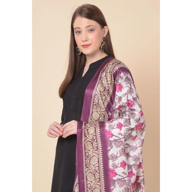 Mayawye Women's Art Silk Printed Dupatta (Purple, Length: 2.25 to 2.50 Mtr)