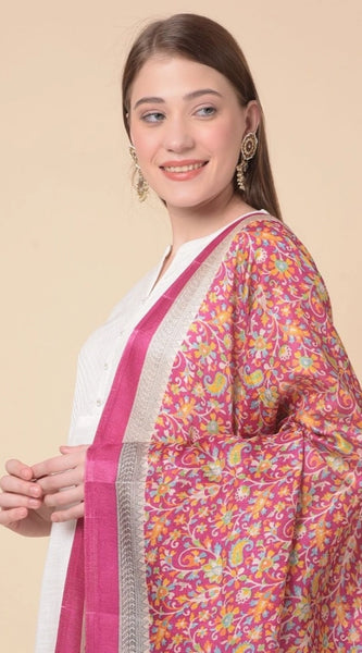 Mayawye Women's Art Silk Printed Dupatta (Pink, Length: 2.25 to 2.50 Mtr)