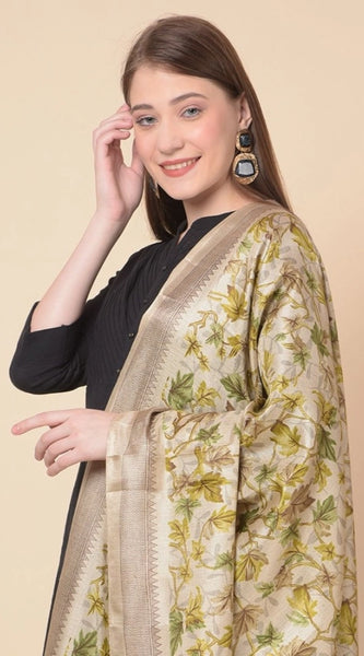 Mayawye Women's Art Silk Printed Dupatta (Gold, Length: 2.25 to 2.50 Mtr)