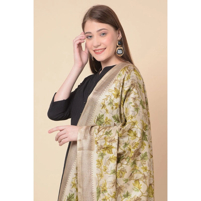 Mayawye Women's Art Silk Printed Dupatta (Gold, Length: 2.25 to 2.50 Mtr)
