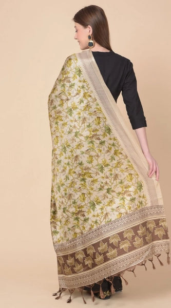 Mayawye Women's Art Silk Printed Dupatta (Gold, Length: 2.25 to 2.50 Mtr)