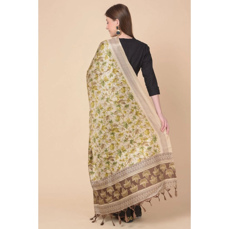 Mayawye Women's Art Silk Printed Dupatta (Gold, Length: 2.25 to 2.50 Mtr)