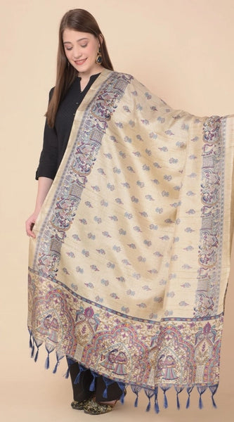 Mayawye Women's Art Silk Printed Dupatta (Gold, Length: 2.25 to 2.50 Mtr)