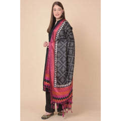 Mayawye Women's Art Silk Printed Dupatta (Black, Length: 2.25 to 2.50 Mtr)