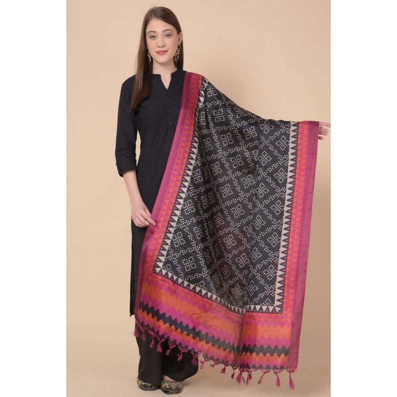 Mayawye Women's Art Silk Printed Dupatta (Black, Length: 2.25 to 2.50 Mtr)
