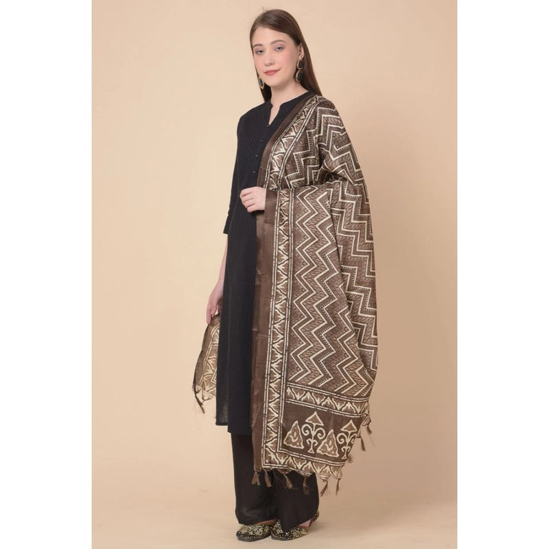 Mayawye Women's Art Silk Printed Dupatta (Brown, Length: 2.25 to 2.50 Mtr)