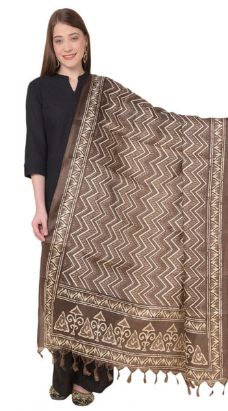 Mayawye Women's Art Silk Printed Dupatta (Brown, Length: 2.25 to 2.50 Mtr)