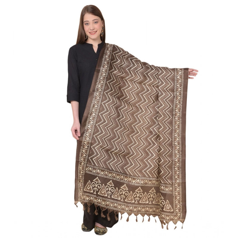 Mayawye Women's Art Silk Printed Dupatta (Brown, Length: 2.25 to 2.50 Mtr)