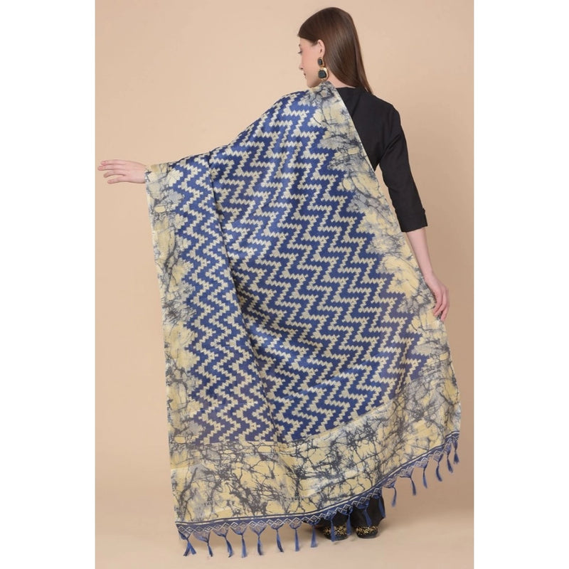 Mayawye Women's Art Silk Printed Dupatta (Blue, Length: 2.25 to 2.50 Mtr)