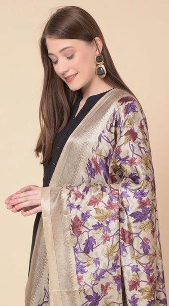 Mayawye Women's Art Silk Printed Dupatta (Gold, Length: 2.25 to 2.50 Mtr)