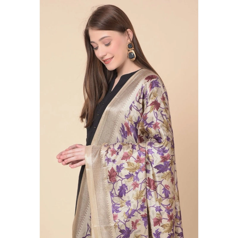 Mayawye Women's Art Silk Printed Dupatta (Gold, Length: 2.25 to 2.50 Mtr)