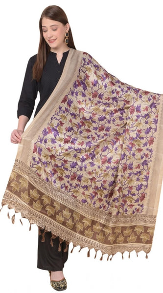 Mayawye Women's Art Silk Printed Dupatta (Gold, Length: 2.25 to 2.50 Mtr)