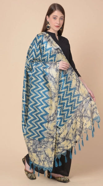 Mayawye Women's Art Silk Printed Dupatta (Blue, Length: 2.25 to 2.50 Mtr)