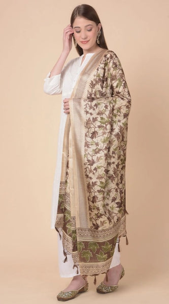 Mayawye Women's Art Silk Printed Dupatta (Gold, Length: 2.25 to 2.50 Mtr)