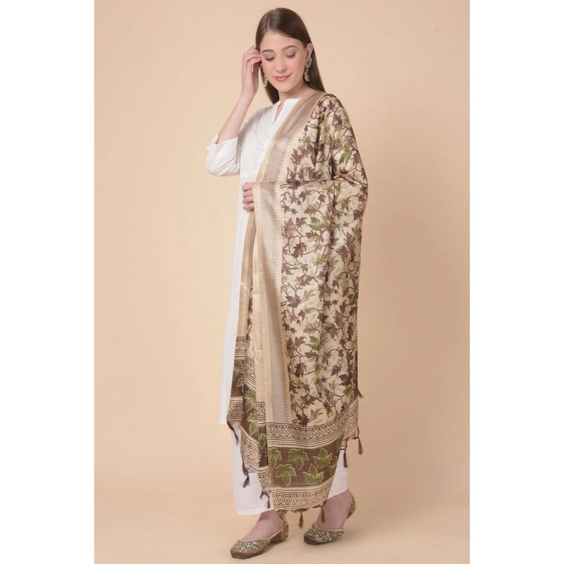 Mayawye Women's Art Silk Printed Dupatta (Gold, Length: 2.25 to 2.50 Mtr)