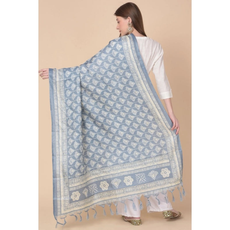 Mayawye Women's Art Silk Printed Dupatta (Grey, Length: 2.25 to 2.50 Mtr)