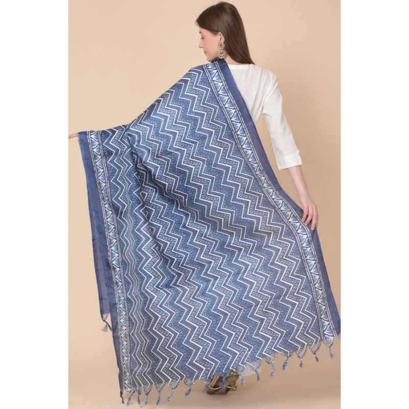 Mayawye Women's Art Silk Printed Dupatta (Blue, Length: 2.25 to 2.50 Mtr)