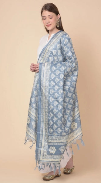 Mayawye Women's Art Silk Printed Dupatta (Grey, Length: 2.25 to 2.50 Mtr)