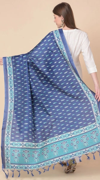 Mayawye Women's Art Silk Printed Dupatta (Blue, Length: 2.25 to 2.50 Mtr)