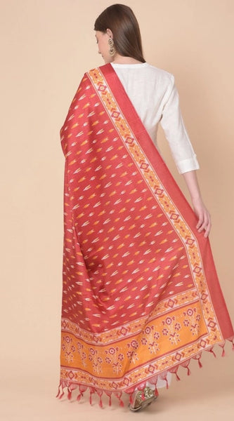 Mayawye Women's Art Silk Printed Dupatta (Red, Length: 2.25 to 2.50 Mtr)